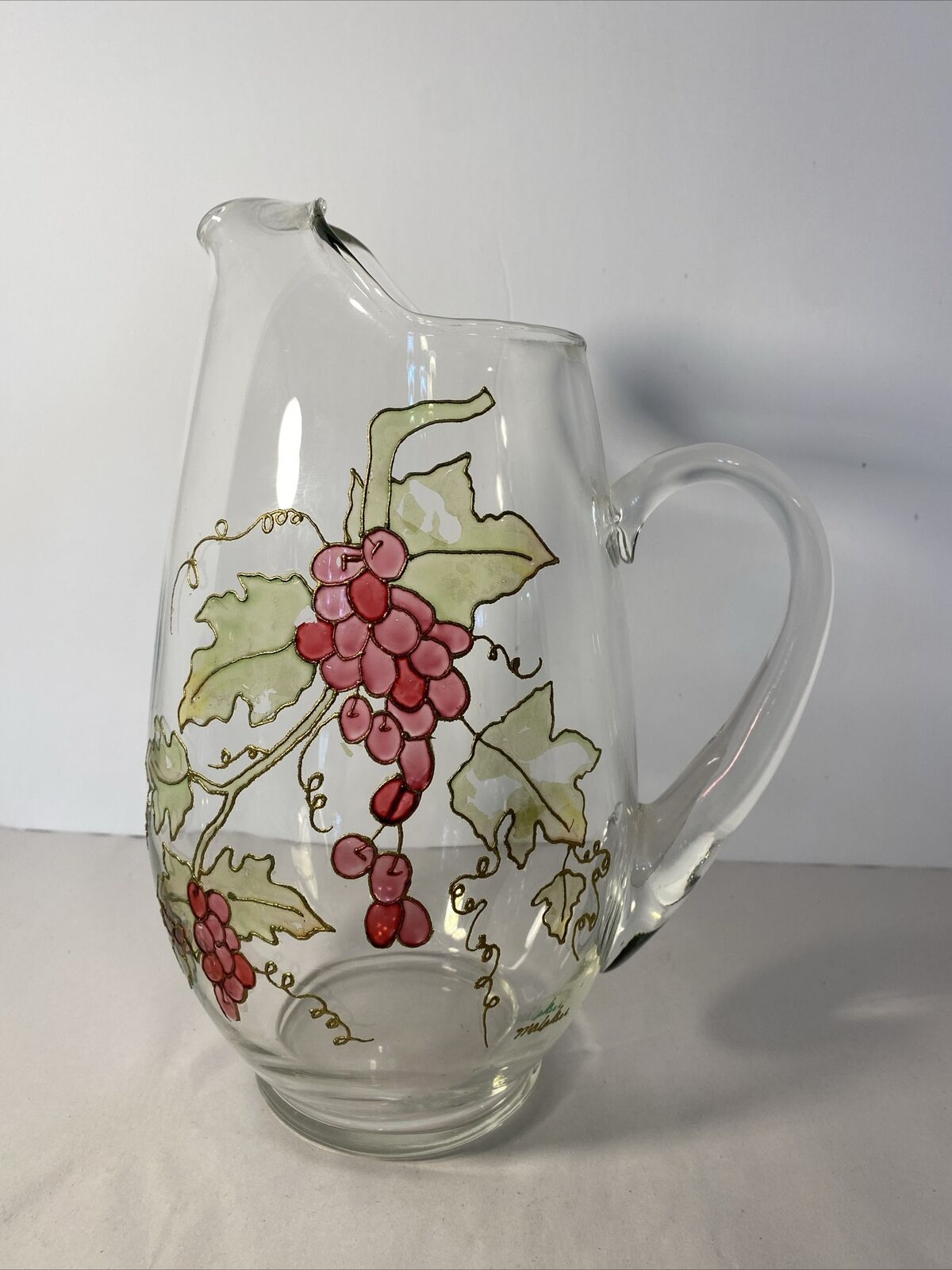 Vintage Mid Century Georges Grapes Design Glass Signed Pitcher