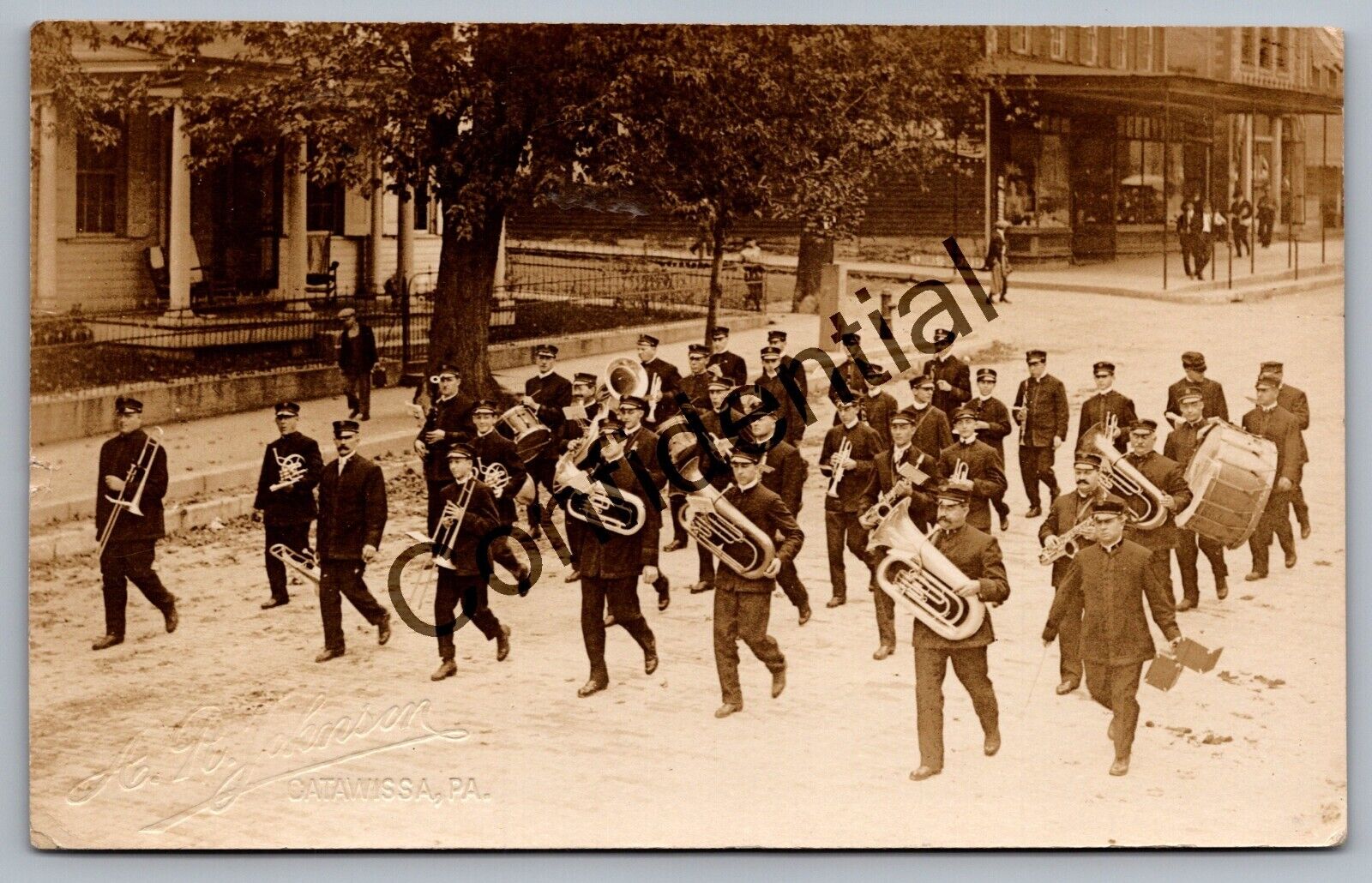 Real Photo 1914 Brass Band Parade At Catawissa PA Pennsylvania RP RPPC D366