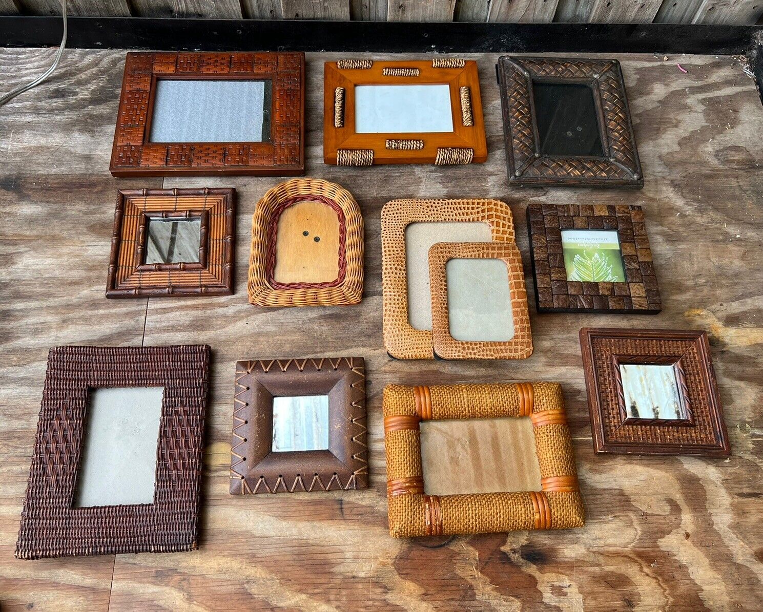 Shabby Chic Wicker Rattan Wood Cottage Core Boho Hobo Picture Frame Gallery Lot