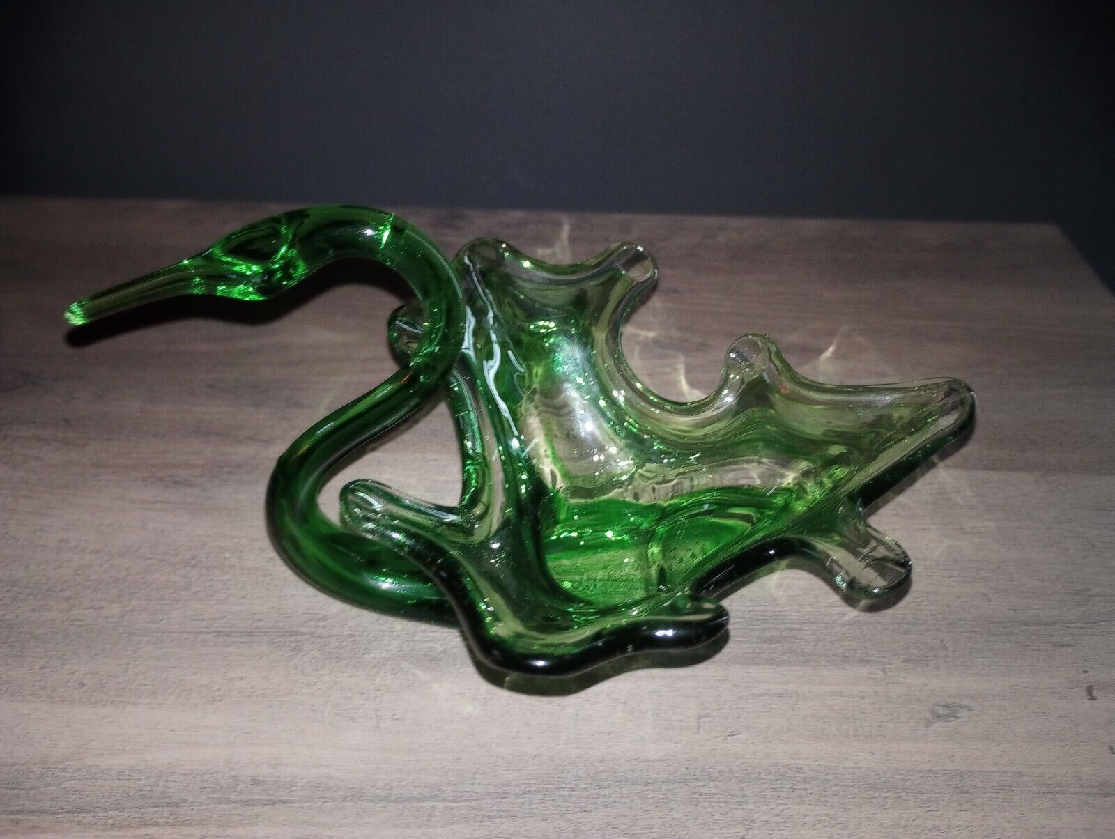 Vintage Murano Blown Glass Emerald Green Swan Candy/Jewelry Dish Small,Dainty
