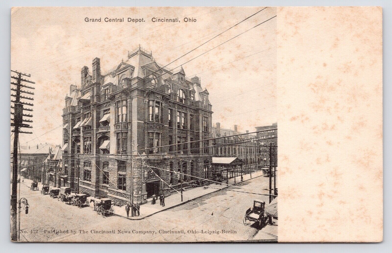 c1901 Grand Central Train Depot Station Downtown Cincinnati Ohio OH Postcard