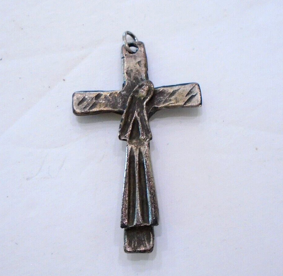 Vintage Religious Cross Pendant Jesus & Virgin Mary Crucifix