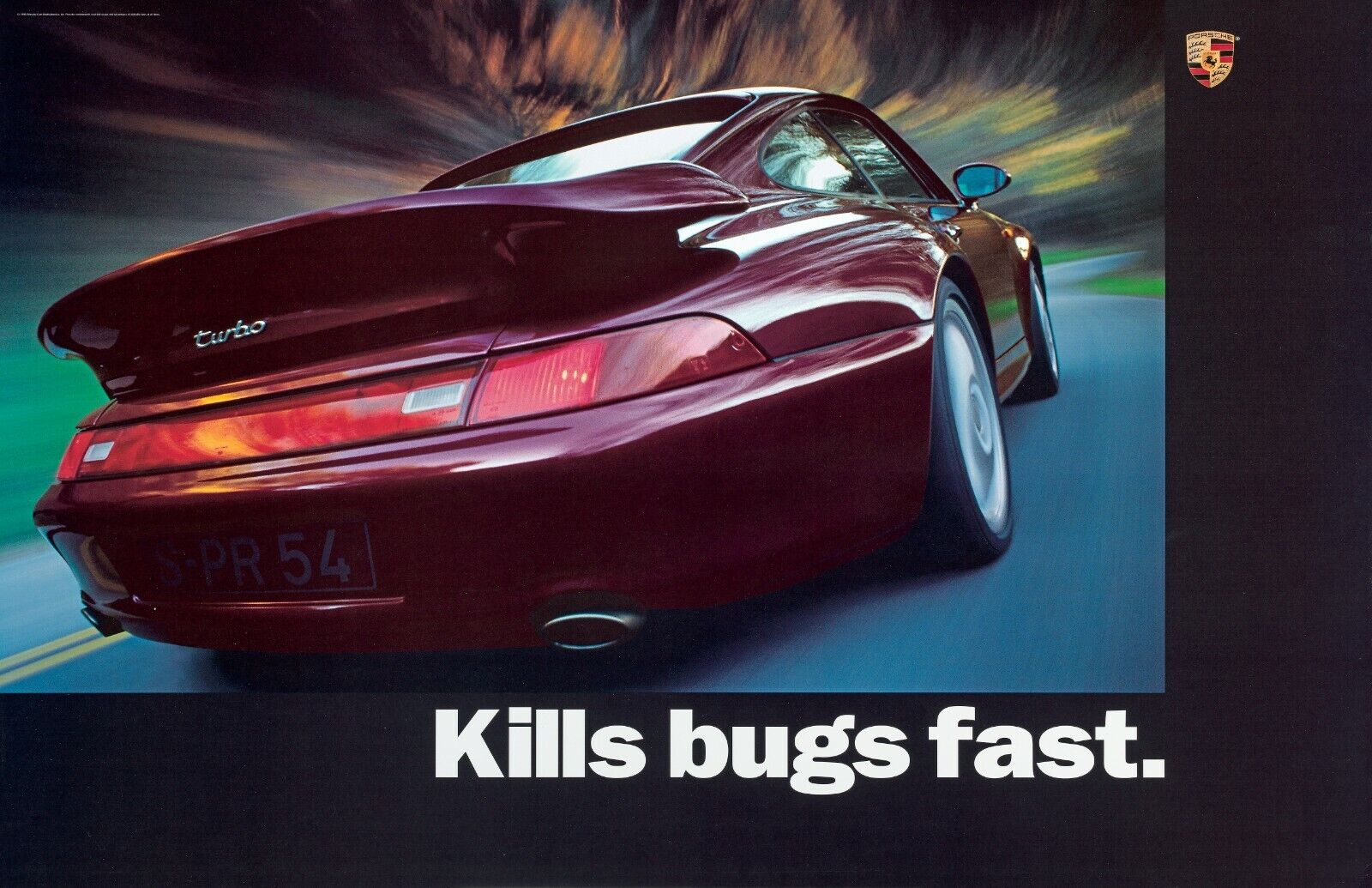 AWESOME RARE Original Porsche Poster Turbo Kills Bugs Fast 28x20