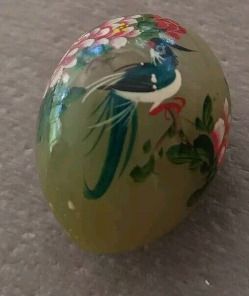 Vintage Jade Egg Handpainted Flowers and Bird 1.5\