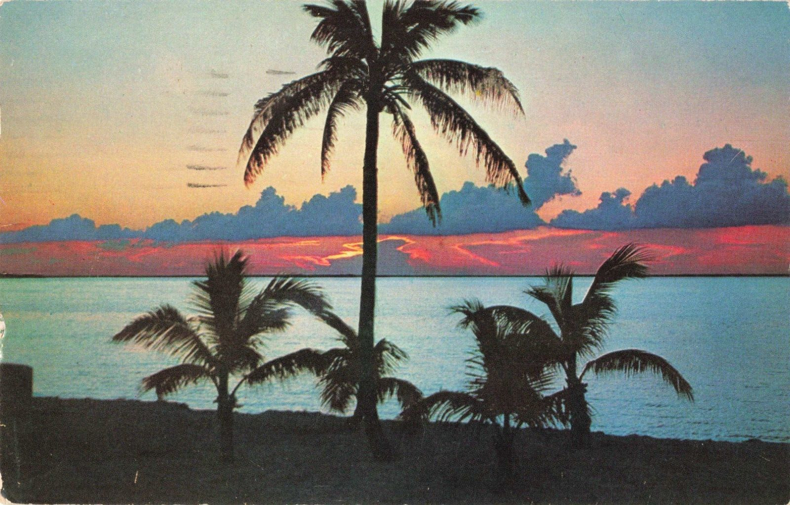 Fort Lauderdale Florida, Tropical Sunset, Vintage Postcard