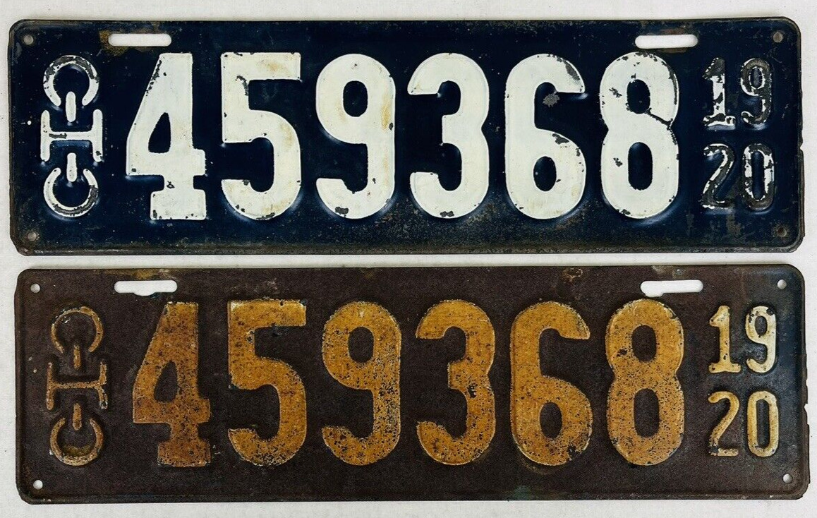 1920 Ohio Vintage Original Metal License Plates Pair Matching Set Classic