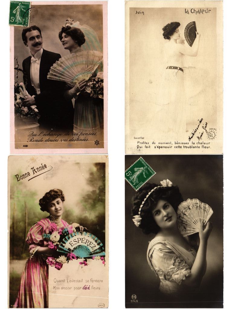 LADIES WITH FANS GLAMOUR 21 Vintage POSTCARDS (L6100)