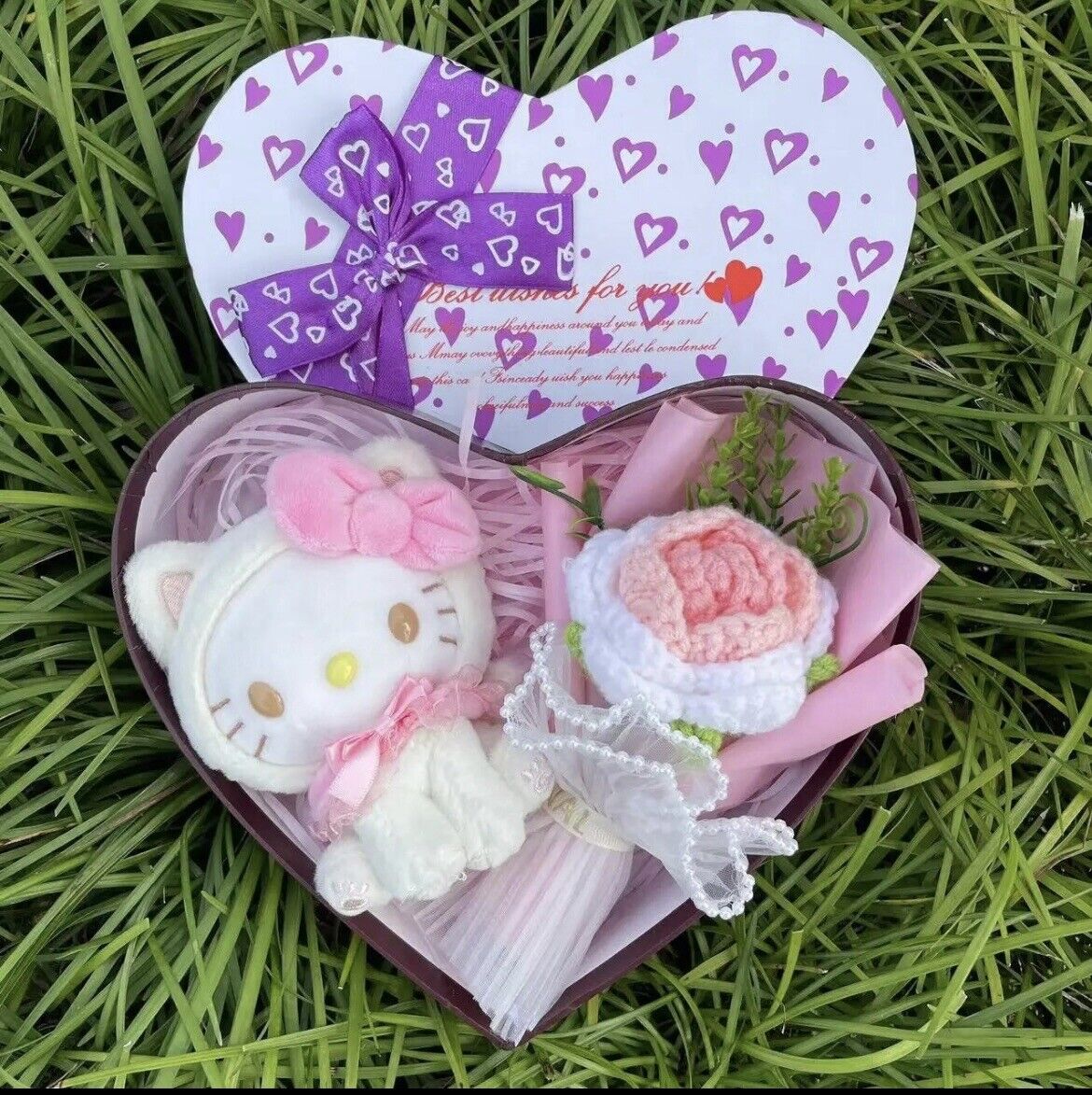 Hello Kitty Kawaii Heart Shape Lovers Bouquet Gift Box For Girls Women