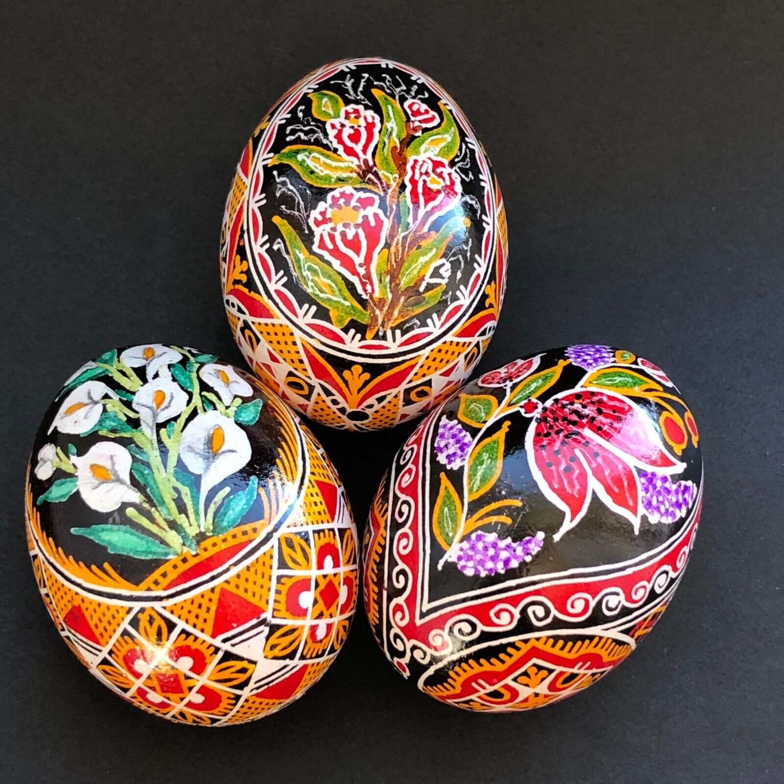 3 Real Ukrainian Pysanky.Chicken Hand Made Hutsul Pysanka. Easter Eggs.