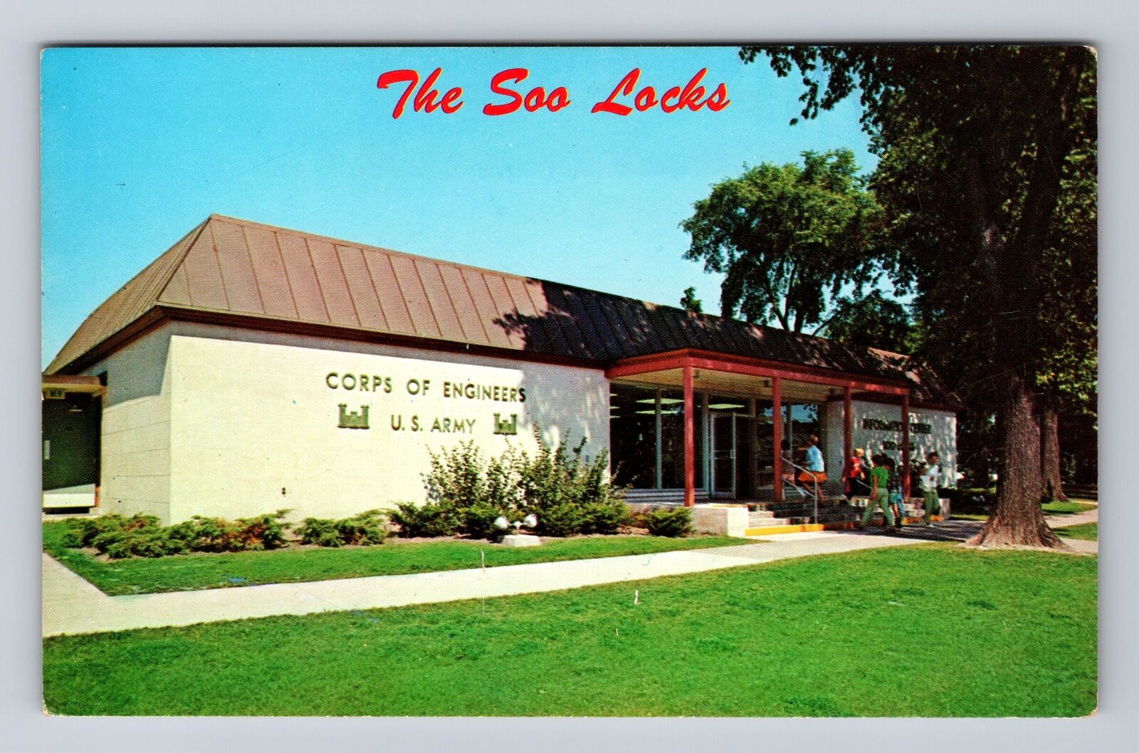 Sault Ste Marie MI-Michigan, The Soo Locks Information Center Vintage Postcard