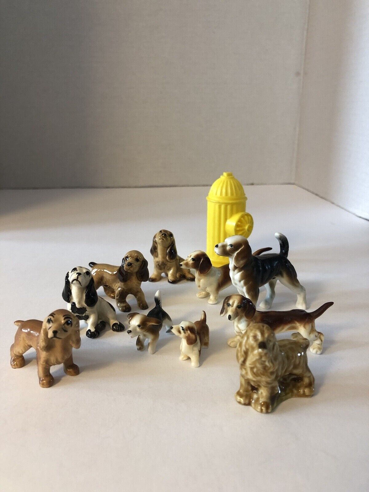 Vintage Miniature Porcelain Dog Figures Set of 10 Dogs. Collection Or Dollhouse