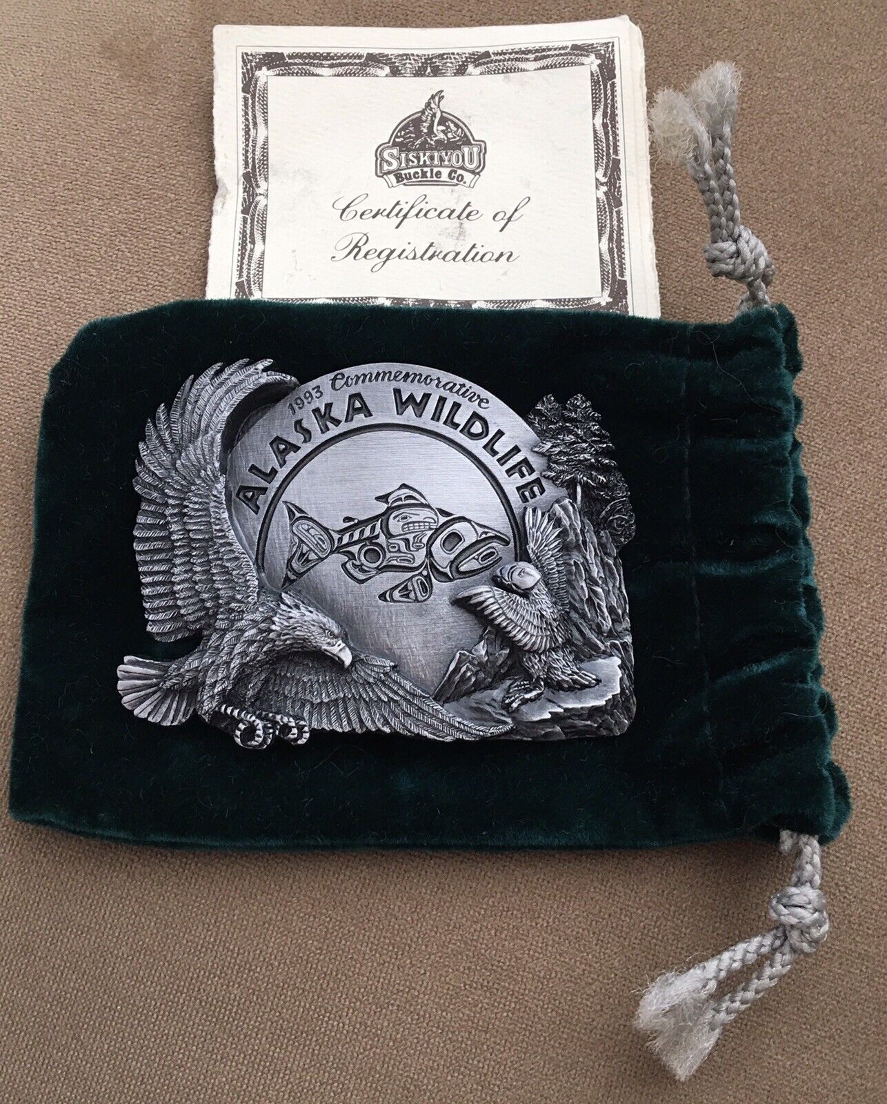 SUPER SALE   Vintage 1993 NOS Alaska Wildlife Siskiyou Pewter Eagle Belt Buckle