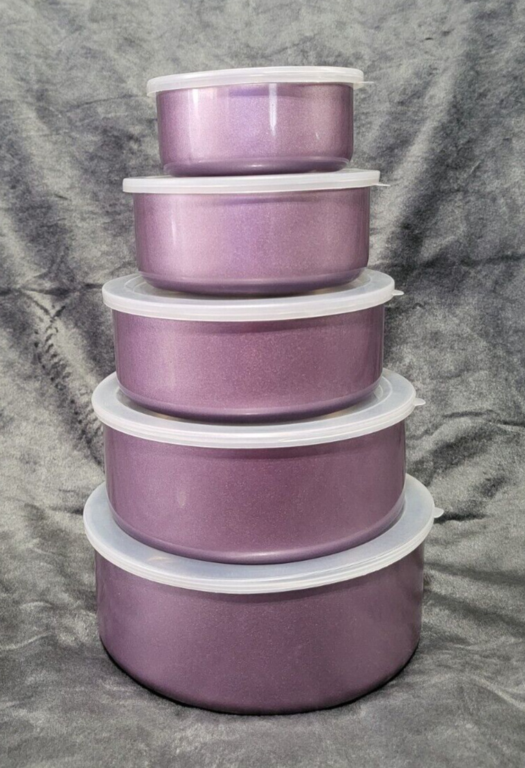 *Rare* Vintage Lavender Smart Home Stainless Steel Stack Bowls w/Covers Set of 5