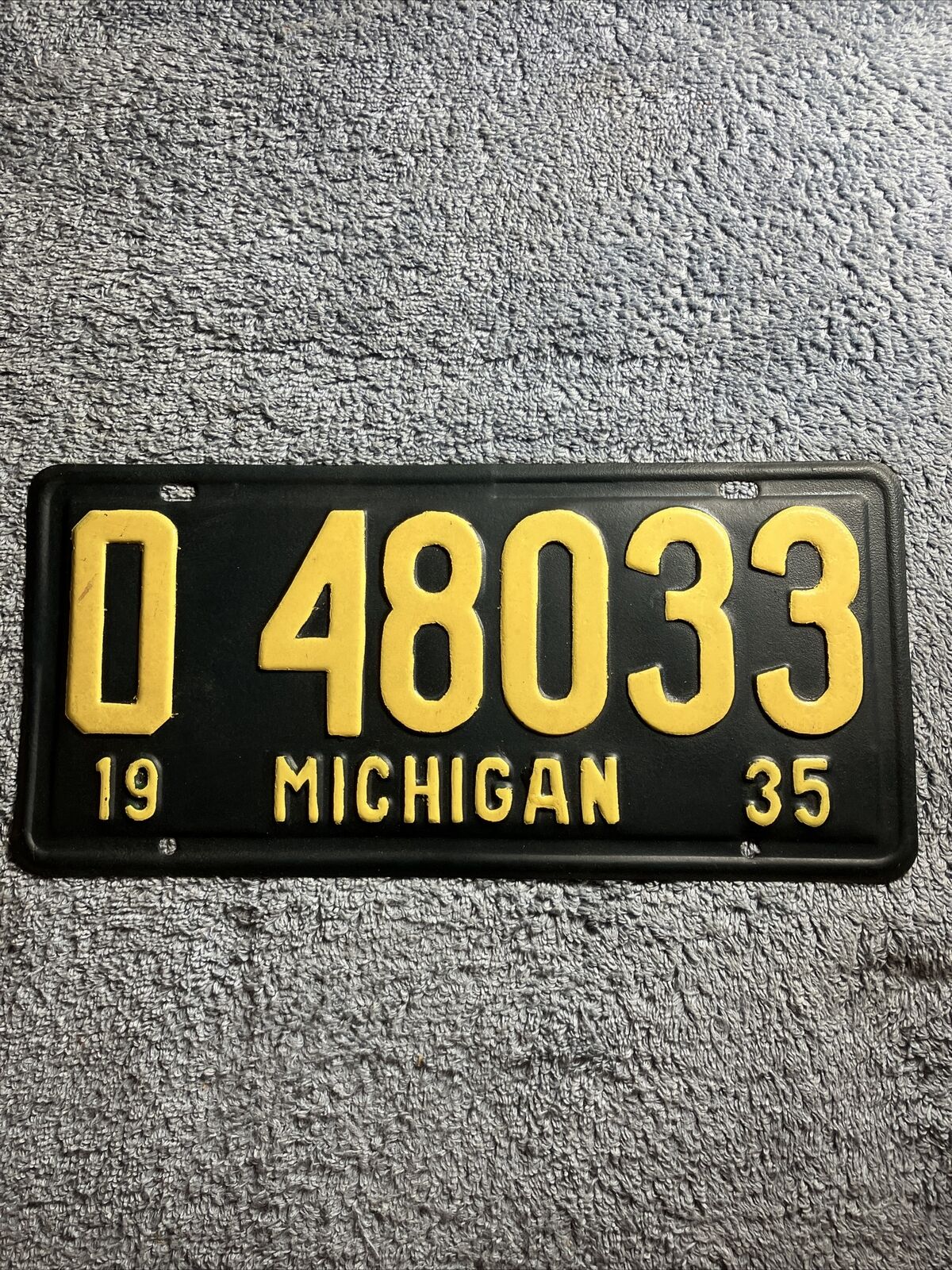 1935 Michigan License Plate O 48033 Amateur Repaint