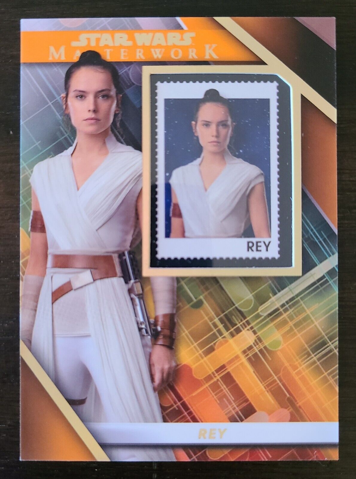 2022 Topps Star Wars Masterwork Rey Commemorative Stamp Card SC-RS Orange 9/10