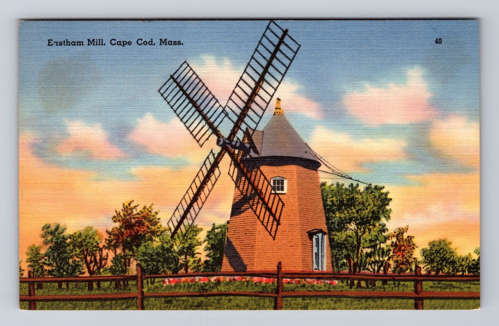 Cape Cod MA-Massachusetts, Eastham Mill, Antique Souvenir Vintage Postcard