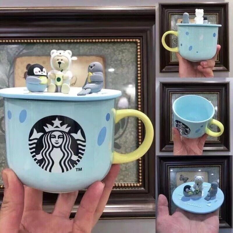2023 Starbucks Blue Bear Coffee Mugs W/ Animal Silicone Lid Cups Limited Edition