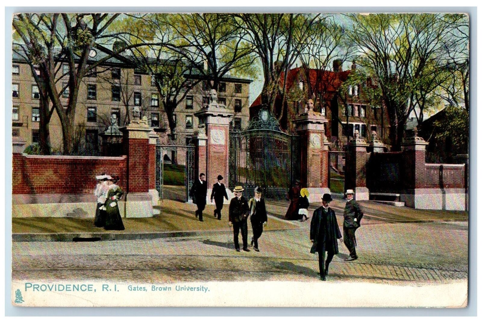 Providence Rhode Island Postcard Gates Brown University People 1908 Tuck Antique