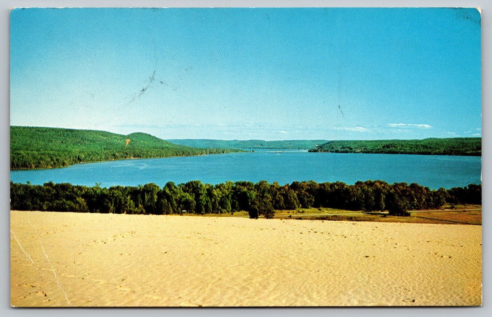Postcard Top Of Sleeping Bear Sand Dunes Looking Over Glen Lake VTG c1960  I3