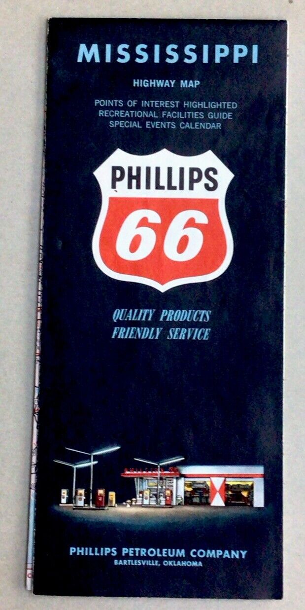 1962 Phillips 66 Highway Road Map Of Mississippi