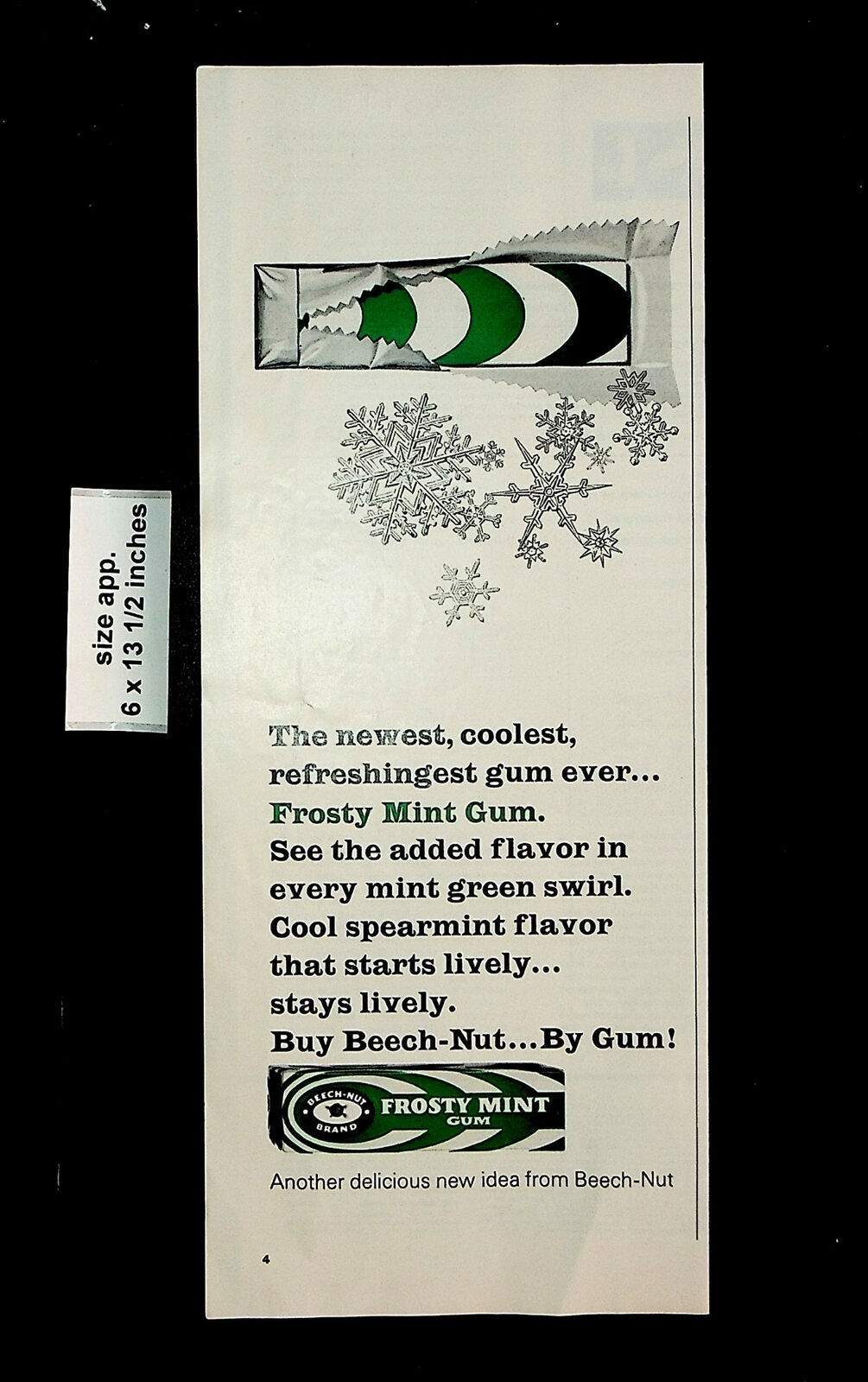 1964 Beech-Nut Frosty Mint Gum Spearmint Vintage Print Ad 27729