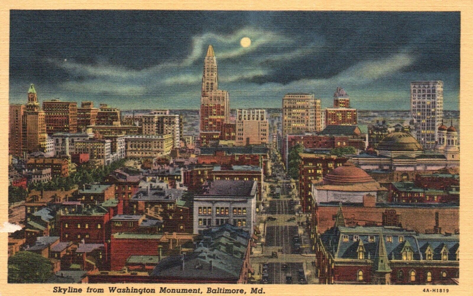 Postcard MD Baltimore Skyline from Washington Monument Linen Vintage PC f4551