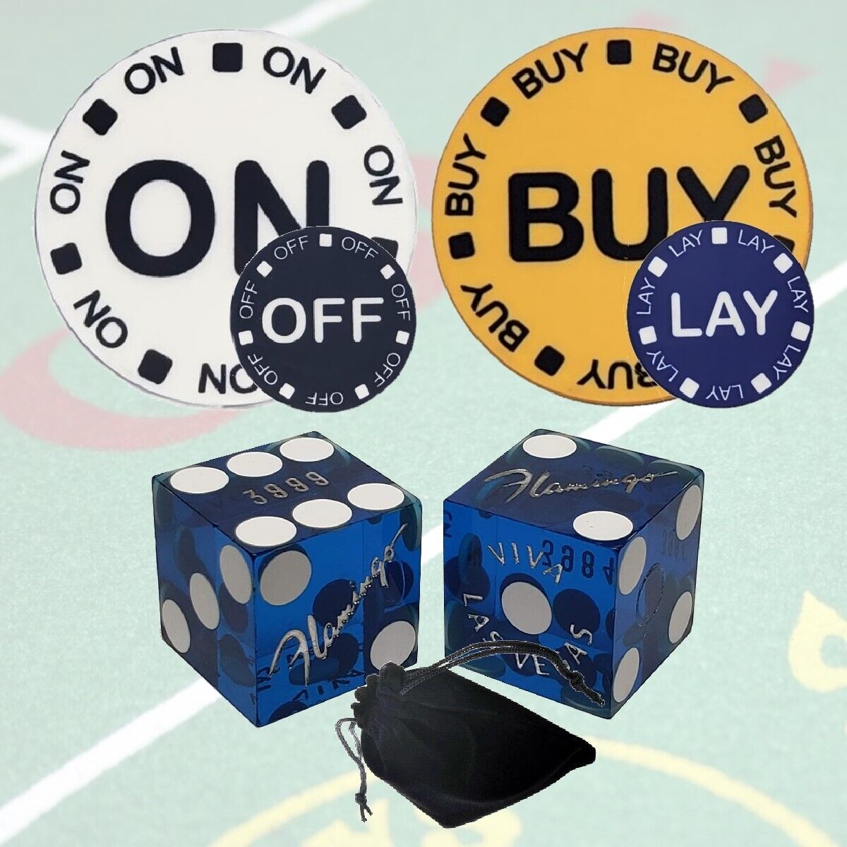 FLASH DEAL Flamingo Casino Dice Blue Polished + Craps On/Off Buy/Lay Lammers