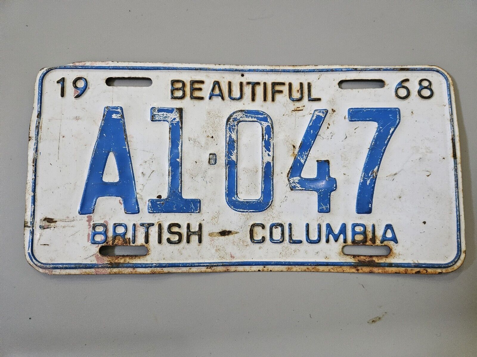 1968 British Columbia Wht Blue License Plate