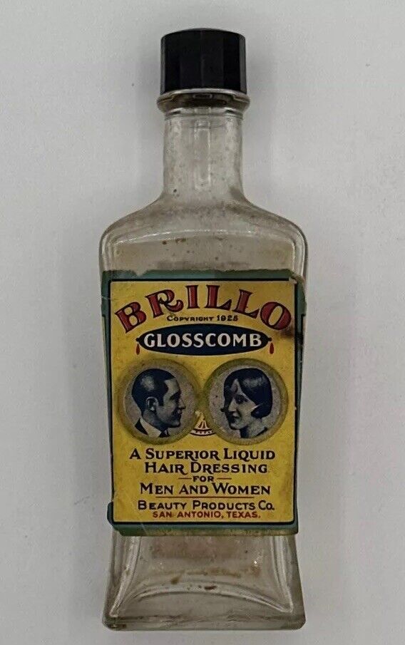 CIRCA 1930s Vintage BRILLO by GLOSSCOMB Bottle. Artistic Look 4 Barbershop Decor