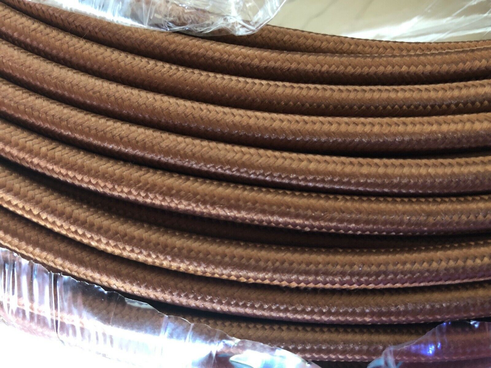  Brown Cotton Cloth Covered 2-Wire Round Cord 18ga Vintage Industrial lamp cord 