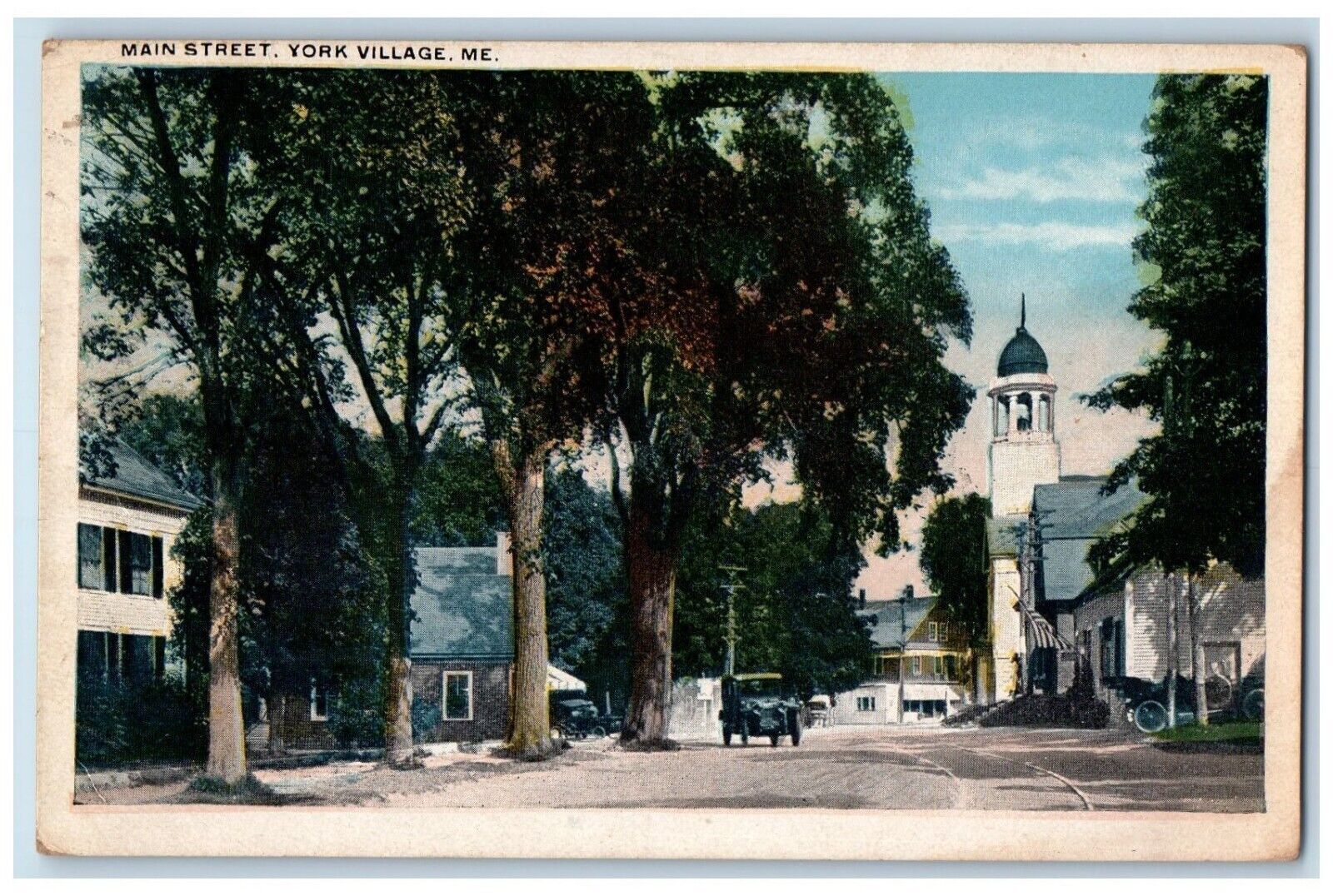 1918 Main Street Vintage Car Street Road Exterior York Village Maine ME Postcard