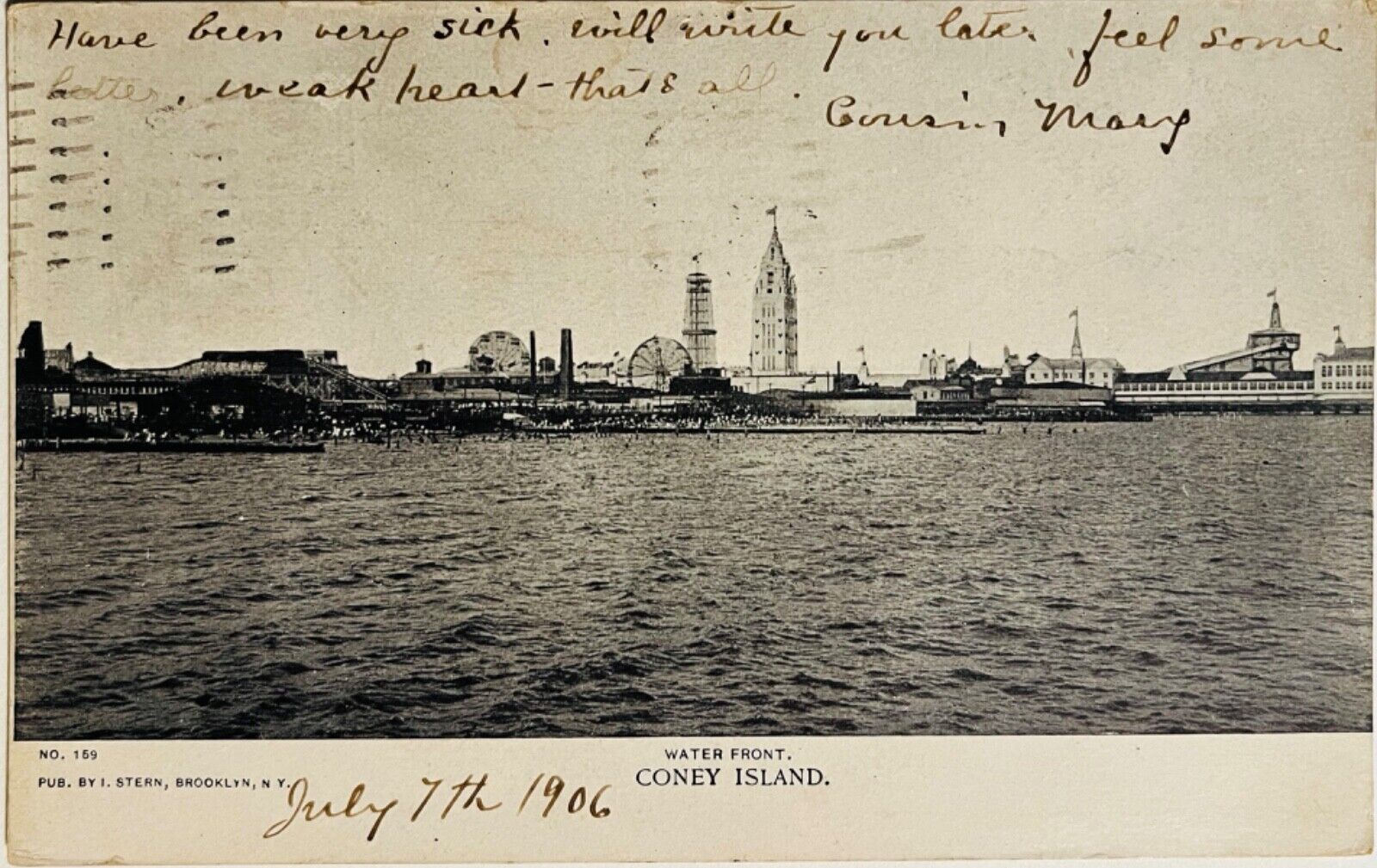 Coney Island Waterfront View New York Antique Vintage Brooklyn Postcard c1900