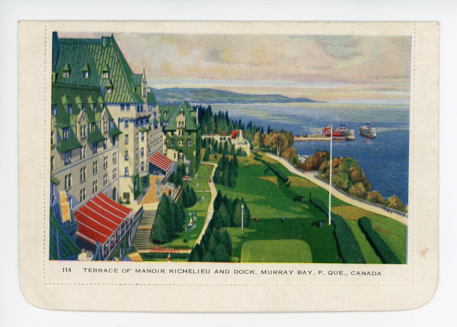 Manoir Richelieu Terrace & Dock MURRAY BAY La Malbaie Quebec 1930-50 Folkard