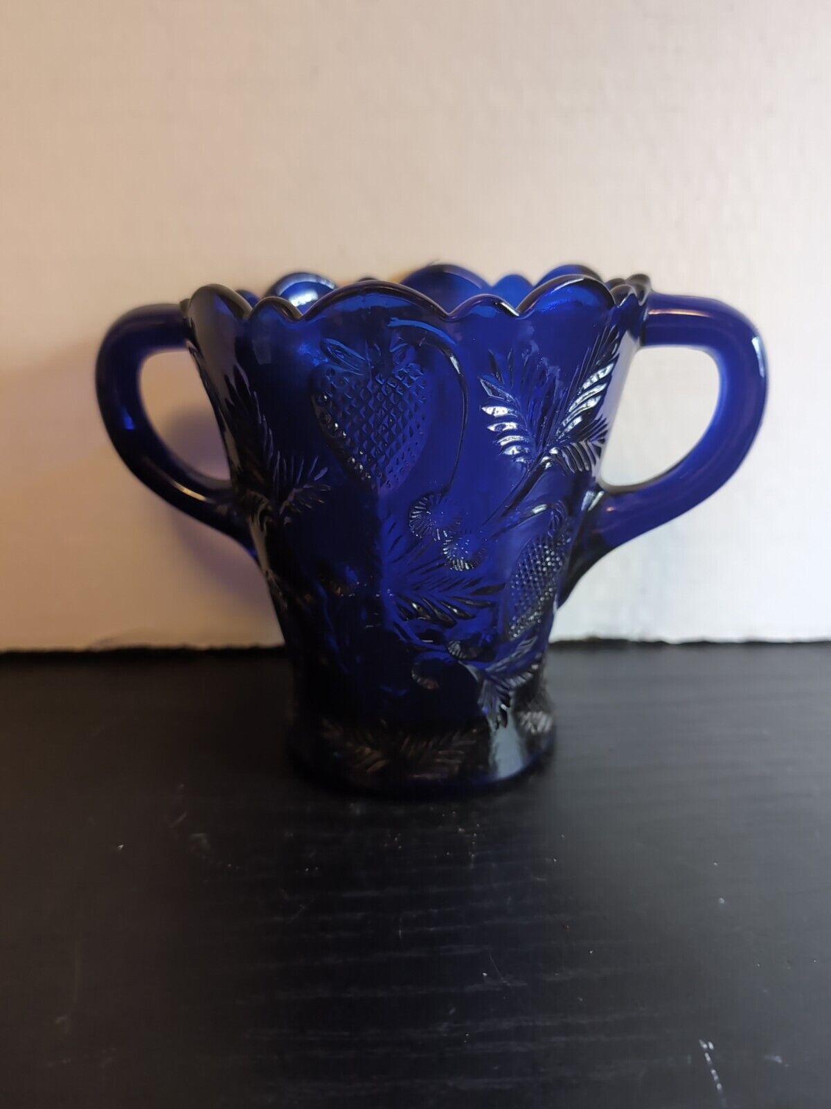 Vintage Mosser Glass Cobalt Blue Starwberry Vase/Bowl