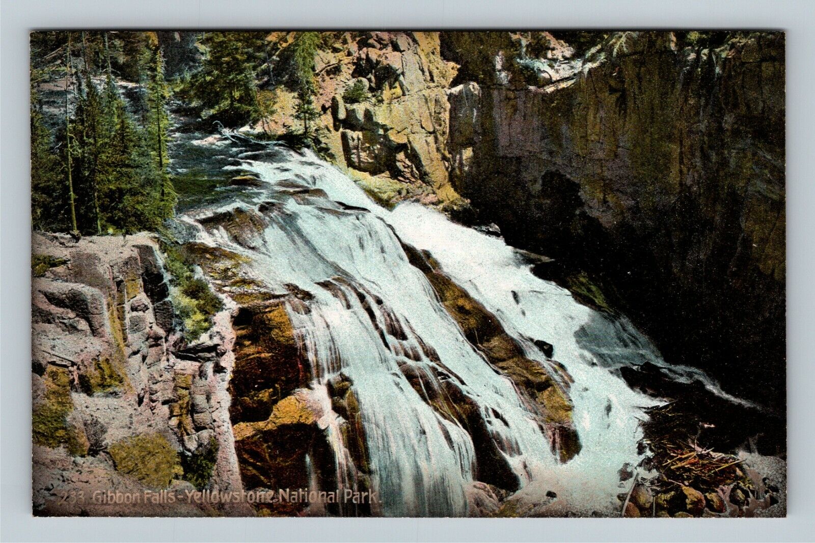 Yellowstone Nat\'l Park, Gibbon Cascade Falls Canyon, Vintage Postcard
