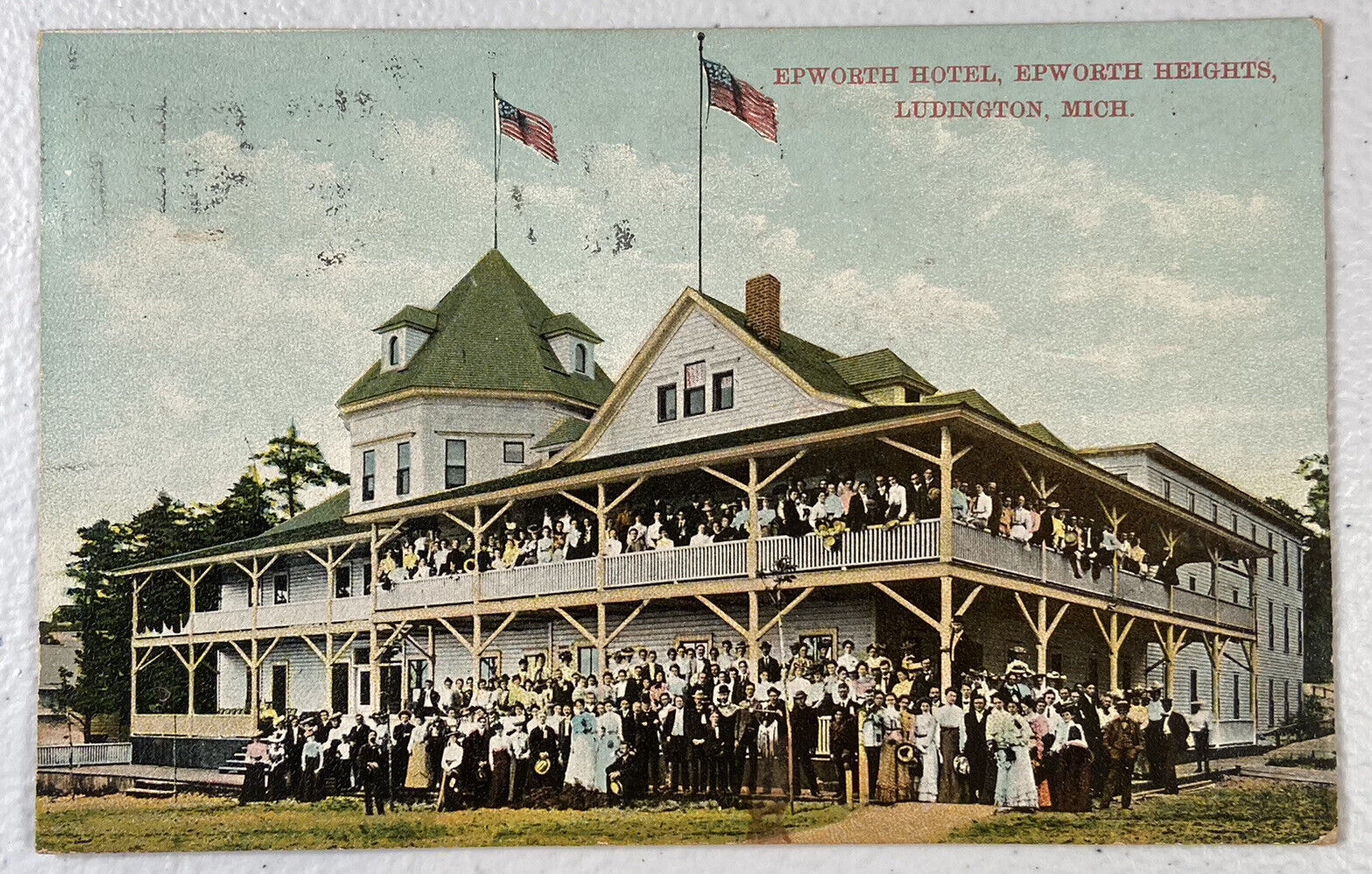 1909 Antique Postcard Epworth Heights Hotel Ludington Michigan Mason Lake MI Old