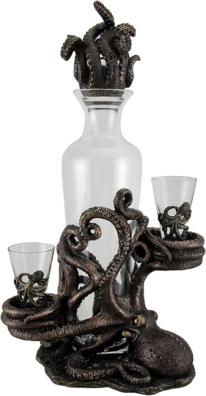 Antique Cold Cast Bronze Octopus Spirit Decorative Decanter Set
