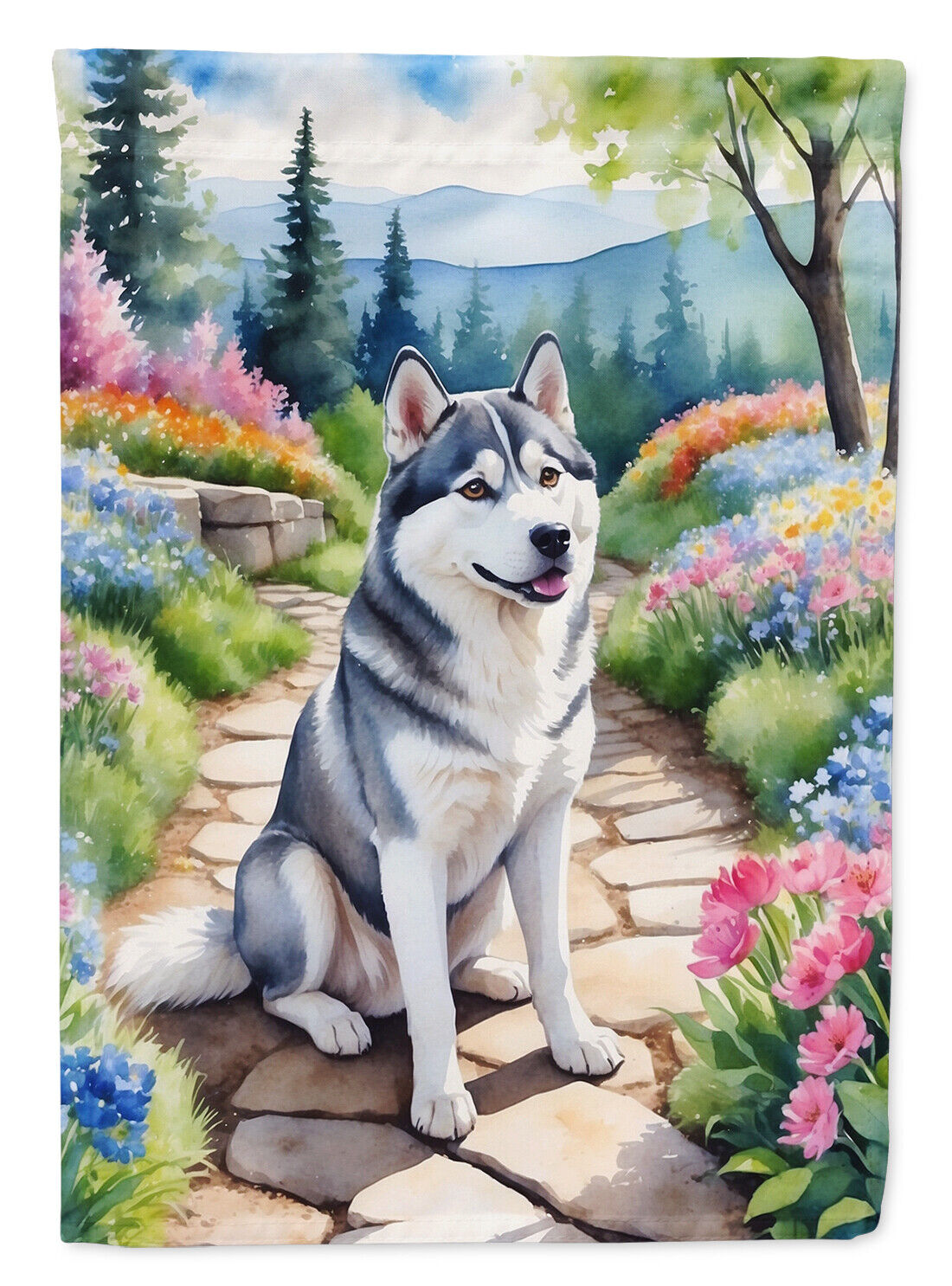 Siberian Husky Spring Path Flag Canvas House Size DAC6718CHF