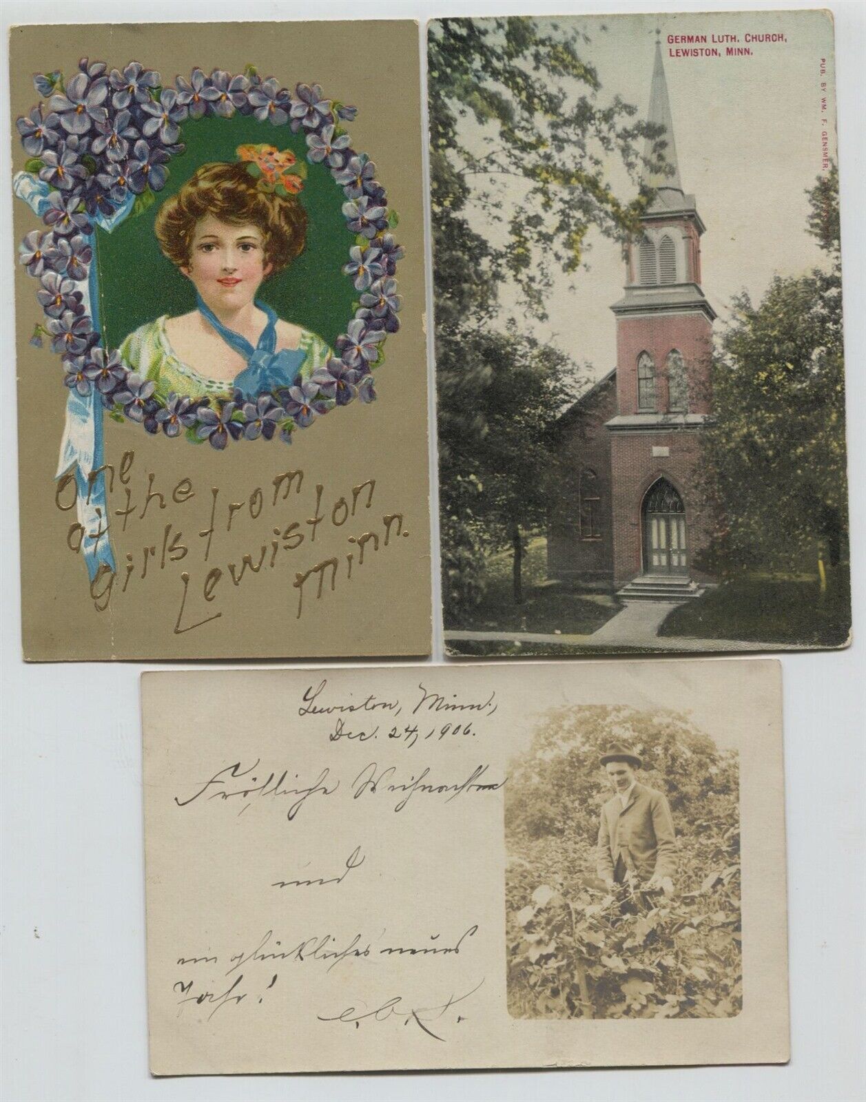 3 1910 era Lewiston Minnesota Postcards 1 Real Photo Postcard RPPC from 1906