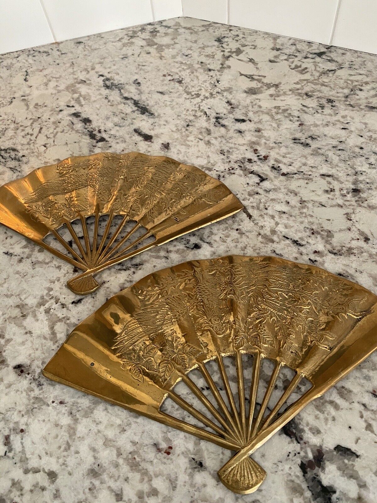 2 MCM VTG  SOLID BRASS PHOENIX FANS RARE MADE IN INDIA