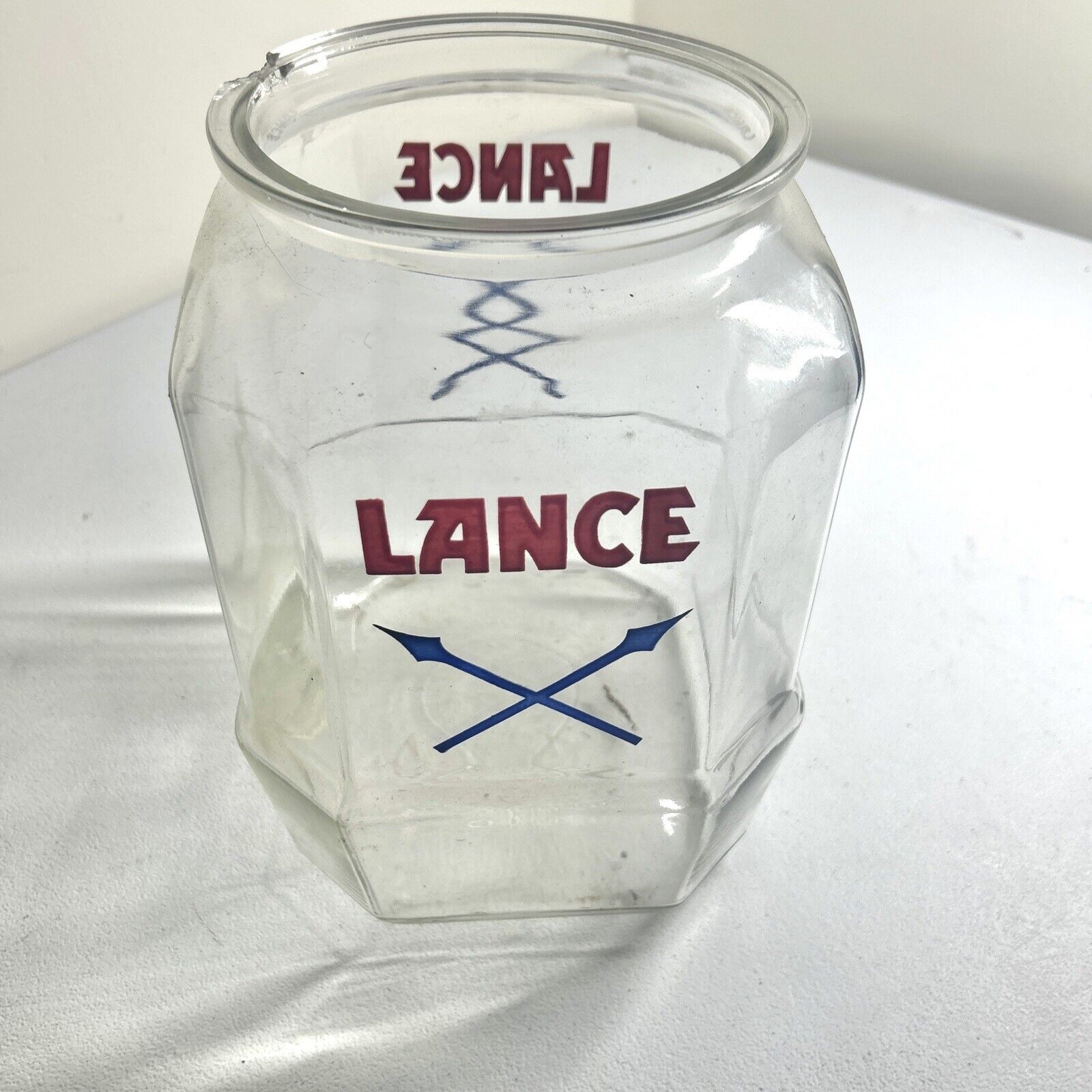 Vintage Lance Glass Cracker Cookie 8 side Jar Store Counter Display 10.5\