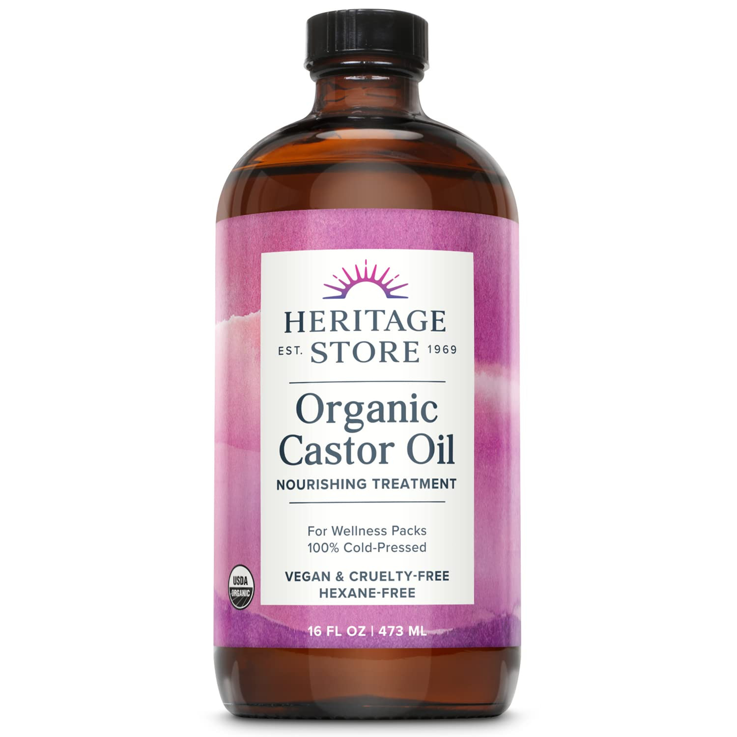 HERITAGE Organic Castor Oil, Glass Bottle, Cold Pressed, Rich Hydration for Hair