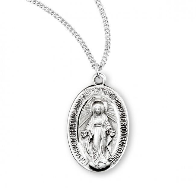 Unique Sterling Silver Oval Miraculous Medal Size 0.9in  x 0.5in