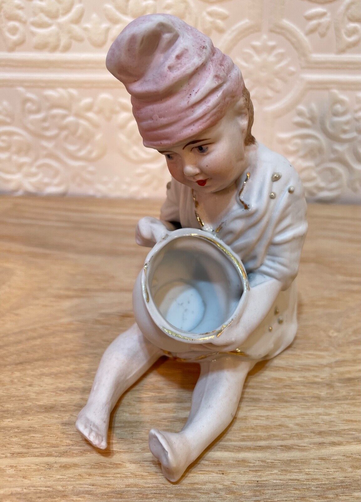 Antique Victorian Potty Baby Boy  Bisque German Figurine Chamber Pot