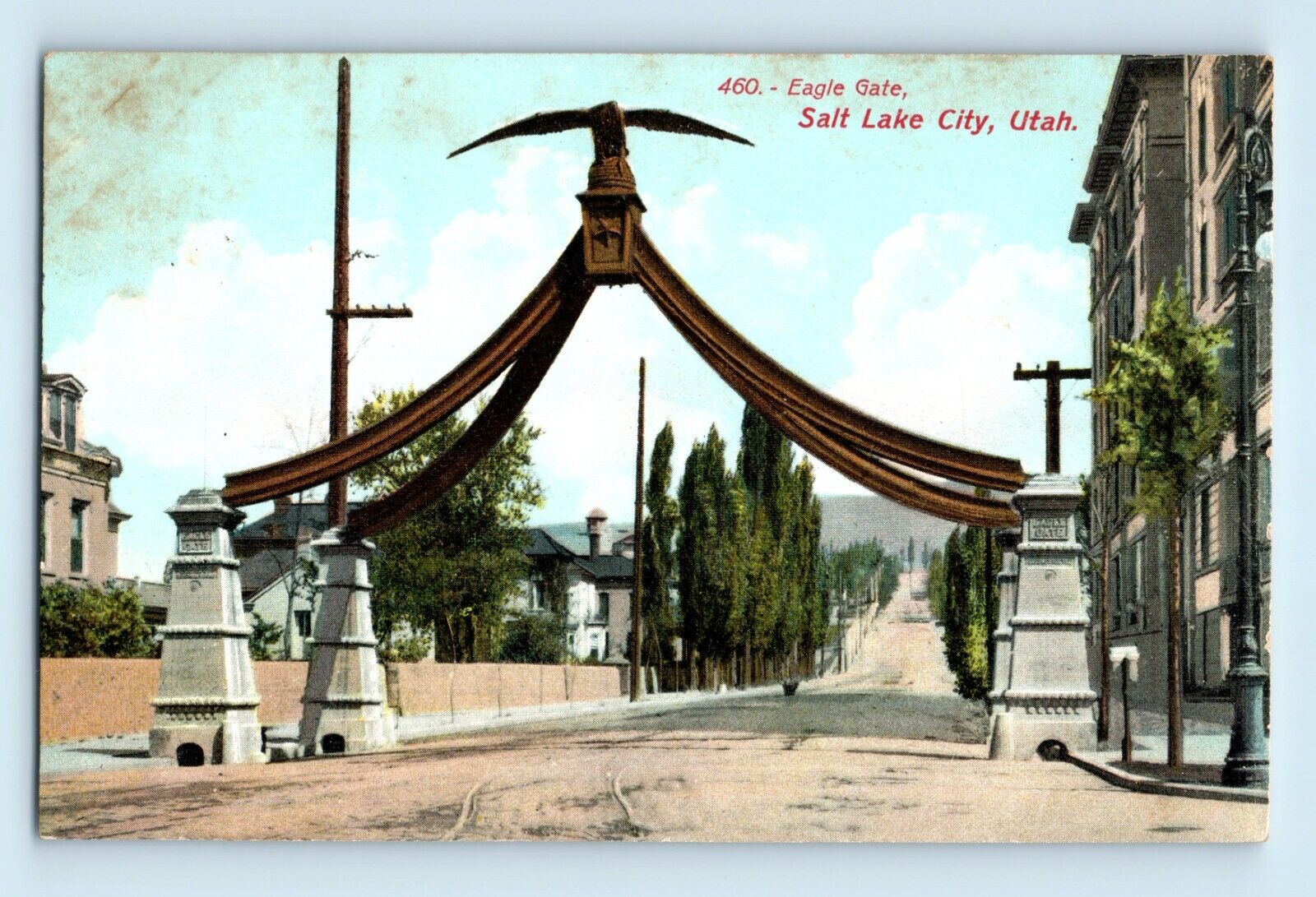 Eagle Gate Salt Lake City Utah Road Entrance Dirt Road Postcard B7
