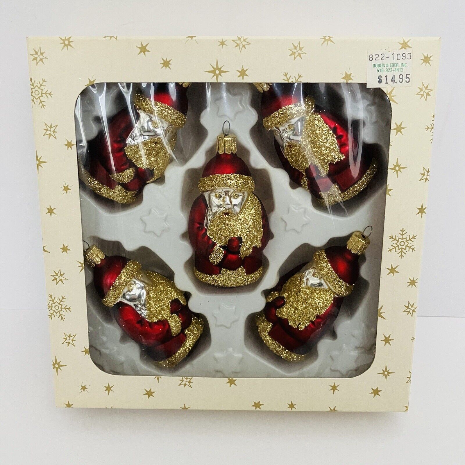 Czech Republic Santa Glass Ornaments Burgundy Red Gold Glitter With Box