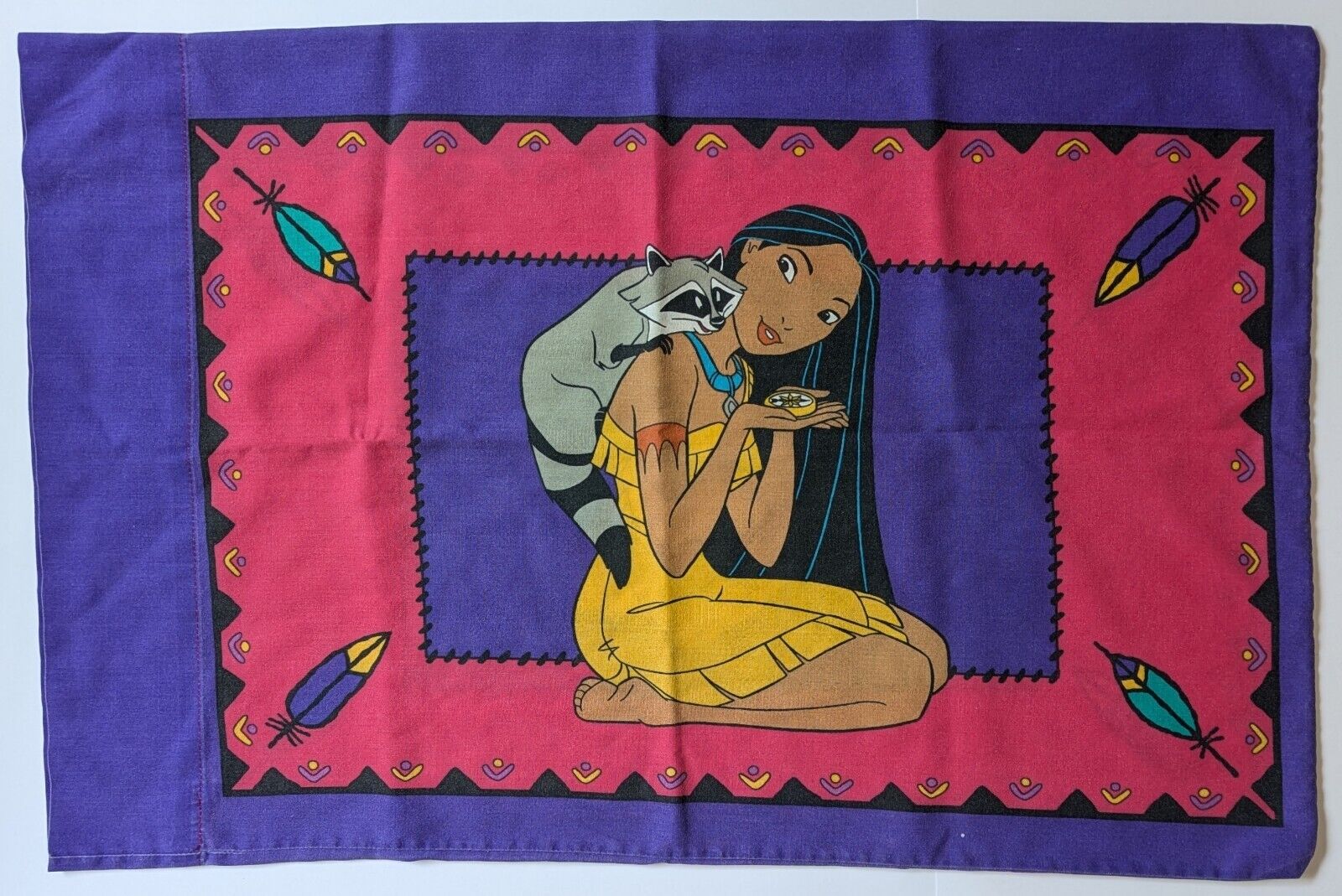Disney Pocahontas & Meeko Pillow Case Vintage 1990s Double Sided VTG Sham Decor