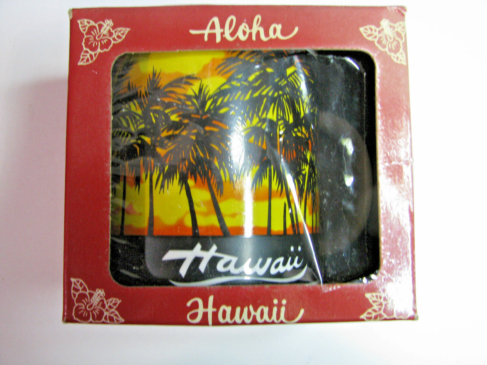 Vintage Hawaii Sunset and palm tree Souvenir Coffee Mug Cup with Original Box