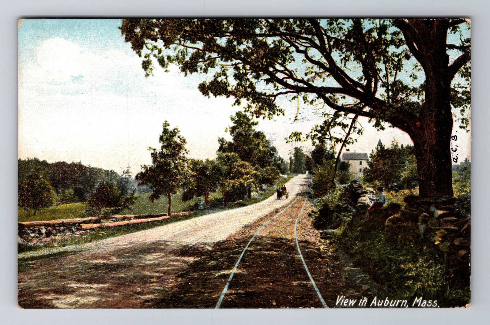 Auburn MA-Massachusetts, Country Road, Horse & Wagon, Vintage c1907 Postcard