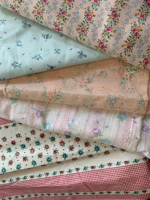Vintage Cotton DOLL Clothing FABRIC Lot Floral Stripe Semi Sheer Dimity Pink Vtg